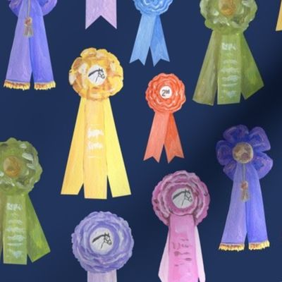 Pastel Vintage Horse Show Ribbons on Navy
