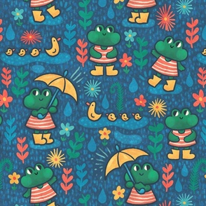 Rainy Day Frog | Spring Rain Puddles Ducks Umbrellas Wellingtons | Kids Children Cute