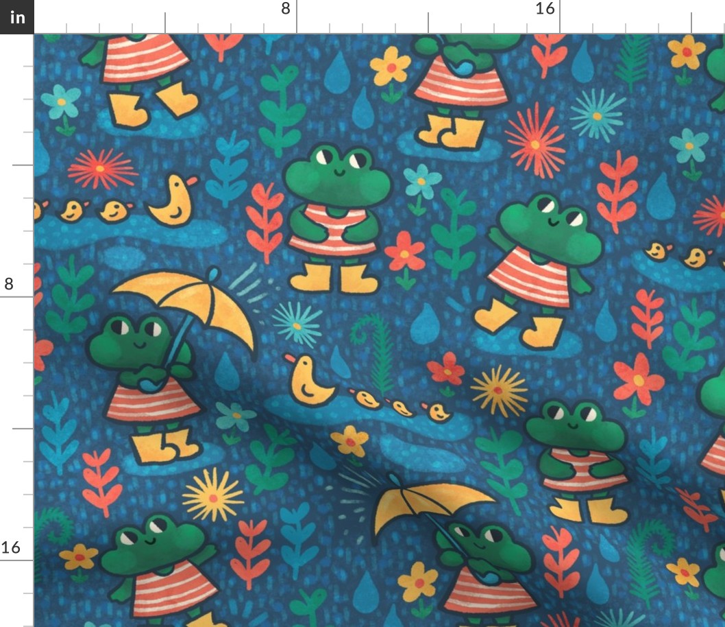 Rainy Day Frog | Spring Rain Puddles Ducks Umbrellas Wellingtons | Kids Children Cute
