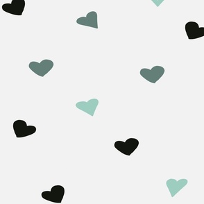 Hearts Hand Drawn - Teal Monochrome - Love Heart Shape - Romance Valentines