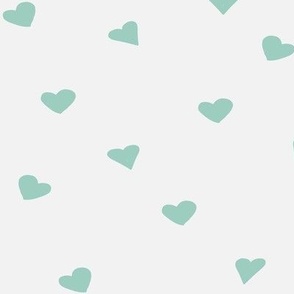 Hearts Hand Drawn - Duotone Teal Green on Snow White- Love Heart Shape - Romance Valentines