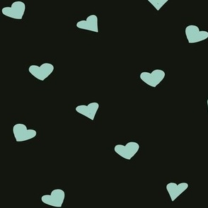 Hearts Hand Drawn - Duotone Teal Green on Midnight Teal - Love Heart Shape - Romance Valentines