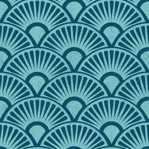 Teal textured  geometric fans 