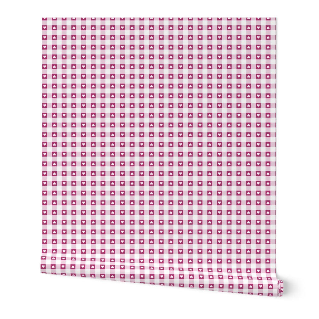 gingham with valentine hearts in raspberry and white | tiny