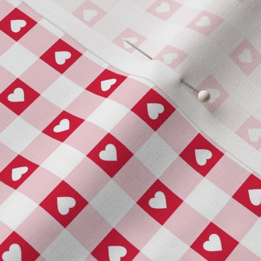 gingham with valentine hearts in red, pink and white | small