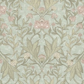 William Morris sage green floral damask - 12"