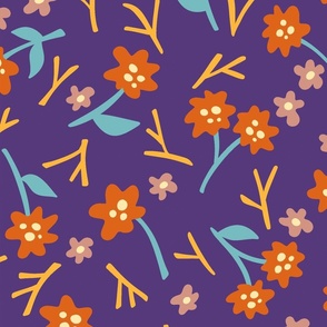 (L) Scattered Flowers / Purple Version / Large Scale or Wallpaper