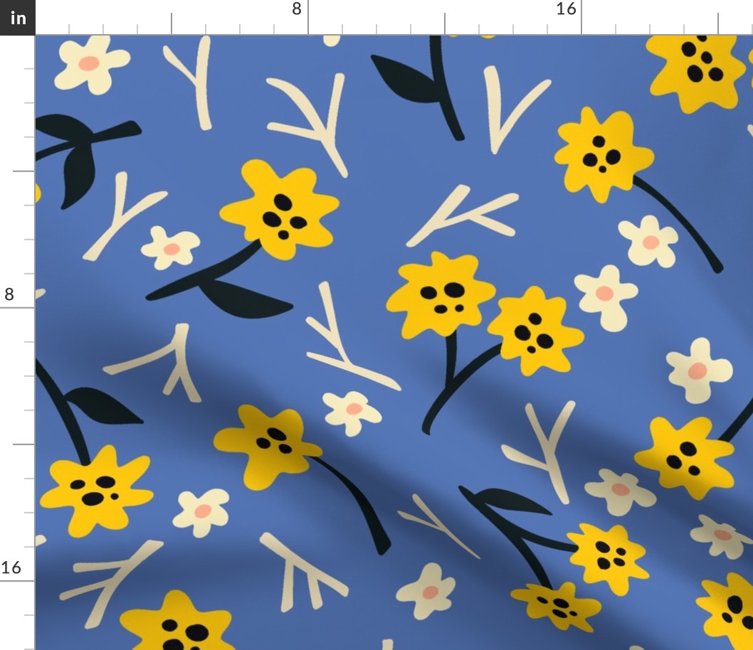 (L) Scattered Flowers / Blue Version / Large Scale or Wallpaper
