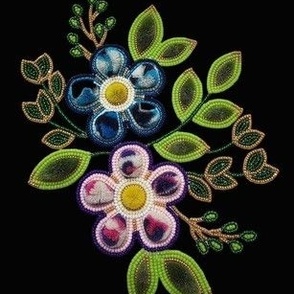 Ble & Purple Floral Beadwork with Tufting