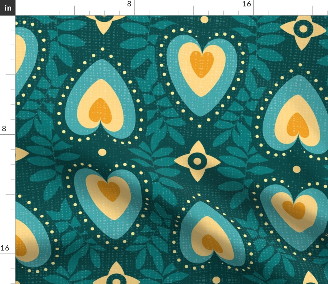 Forest Hearts Teal (L) 