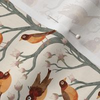 Small ✤  Robins in Magnolia Tree Forest Grandmillennial Chinoiserie 