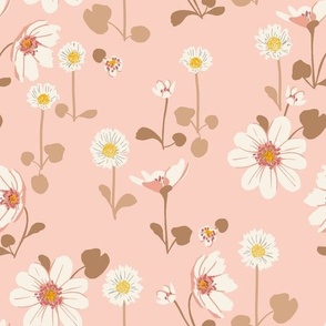 (medium) girly spring flowers - blush pink with mokka brown