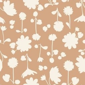 (medium) spring flower silhouettes - off-white on mokka brown