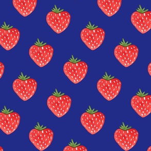 Simple and sweet red strawberry surface design pattern with dark blue background