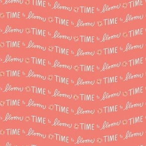Time To Bloom / small scale / dark coral wavy typographic fabric design 