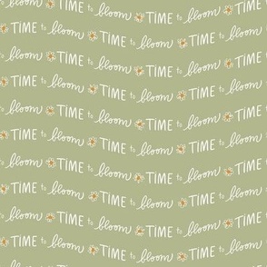 Time To Bloom / small scale / green wavy typographic fabric design 