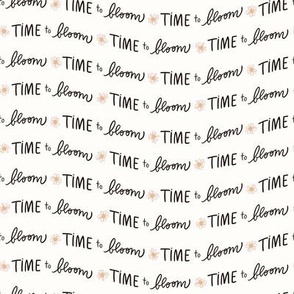 Time To Bloom / small scale / beige charcoal wavy typographic fabric design 