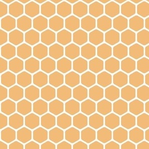 Honeycomb / small scale / beige tangerine yellow geometric coordinate hexagon