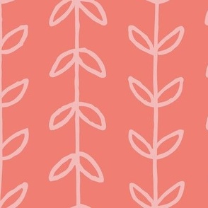 Tendril / medium scale / coral pink botanical organic vertical lines design