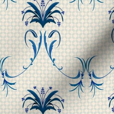 Hand painted delft cream check with Regency foliage