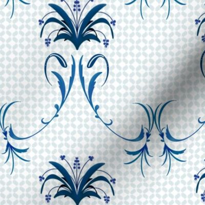 Hand painted delft white check with Regency foliage
