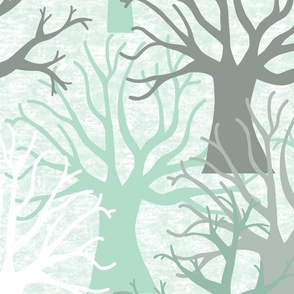 Winter Tree Forest Silhouettes on Mint Background