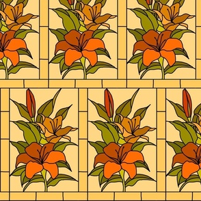 Stained Glass Orange Lilies