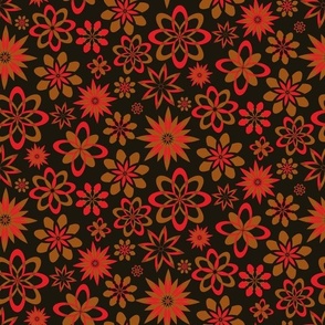 Mustard and Red Flower Geometric on Dark Background