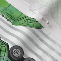(jumbo scale) Garbage truck / trash trucks - green on grey stripes - (90) C24
