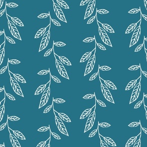Teal leafy whispers block print