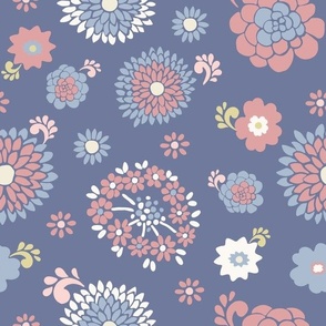 flower bursts - muted pink and deep blue