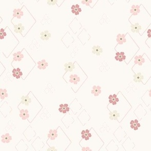 flowerets on diamonds - muted pinks on ivory white