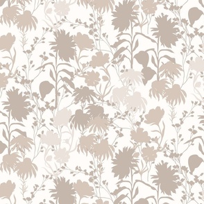 Wildflowers floral silhouettes in creme white tones