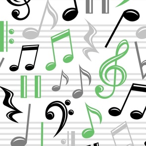 Green Music Notes Pattern - Large Scale