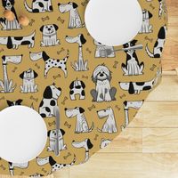 dogs - black and white / mustard yellow - hand drawn (large scale)