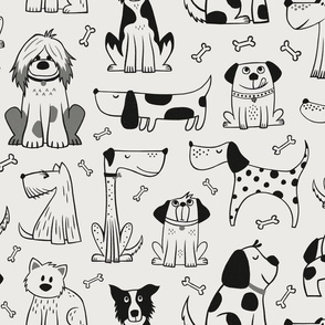 dogs - black and white - hand drawn (large scale)