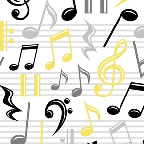 Yellow Music Notes Pattern - Large Scale