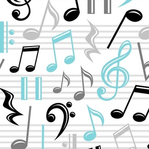 Turquoise Music Notes Pattern - Large Scale