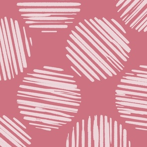Antico Pink Striped Circles Made Of Brush Strokes, Large Scale Monochromatic  