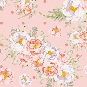 Blush Floral on Dots Blush Background