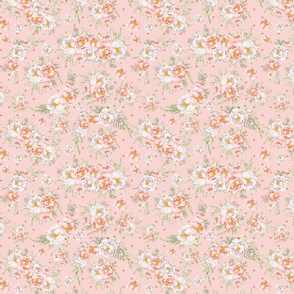 Blush Floral on Dots Blush  Background Small Scale