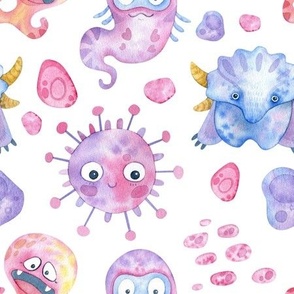 Watercolor cute monsters