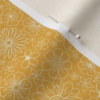 Small Mustard Retro Flowers – 1960s and 1970's Floral, mustard gold yellow flowers (6" repeat- flw17)