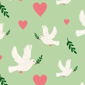 Peace doves and hearts green
