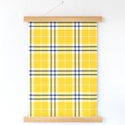 (M) Yellow, Navy Blue and White Traditional Plaid or Tartan