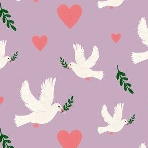 Peace doves and hearts purple