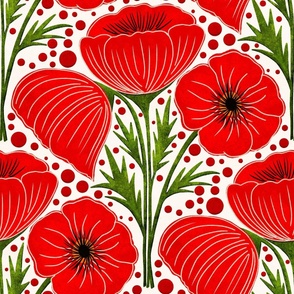 Red Poppies on Cream, Large