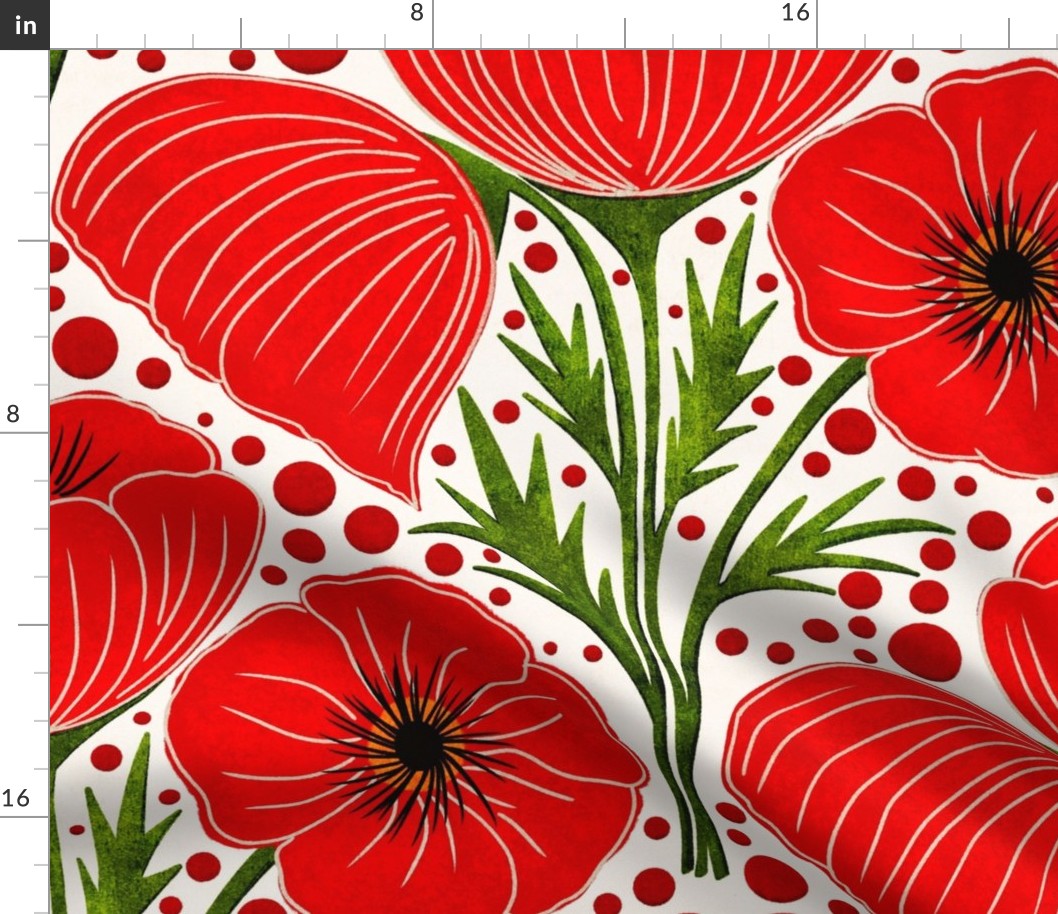 Poppies Red on Cream, Large