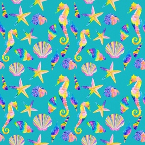 Under The Sea - Bright Rainbow Pattern Blue Background