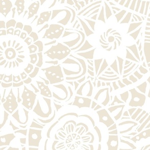 xl - Hand-drawn mandalas - tender lace white mandalas on Panna Cotta Beige - warm minimalism